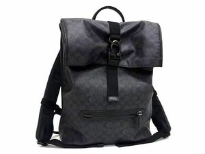 1円 ■美品■ COACH コーチ CL252 シグネチャー レザー リュックサック デイパック バックパック メンズ ブラック系 FD0399