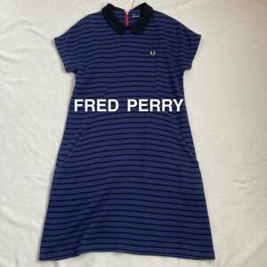 FRED PERRY フレッドペリー ボーダー　膝丈ワンピース　襟付き　ネイビー