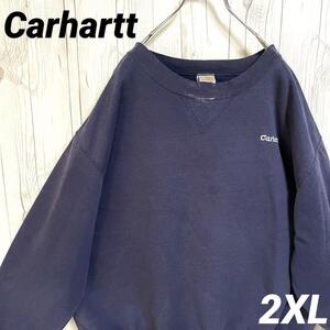 Carhartt　カーハート　スウェットトレナー　メキシコ産　メンズ2XLサイズ　濃紺　ネイビーブルー　ロゴ刺繍