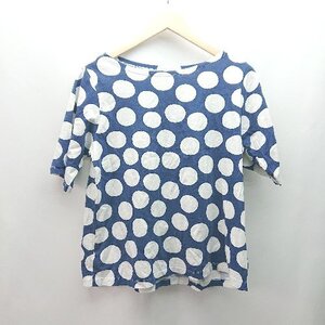 ◇ UNIQLO ユニクロ marimekkoコラボ ドット柄 クルーネック 半袖 Tシャツ サイズL ブルー レディース E