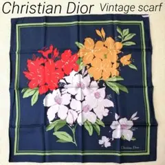 dior　ディオール　ヴィンテージスカーフ　年代物　花柄　大判　シルク