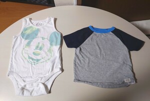 babyGAP ベビーギャップ Disney ミッキータンクトップロンパース Tシャツ トップス2枚セット 18-24m 90 半袖 ロンパース ボディスーツ 美品