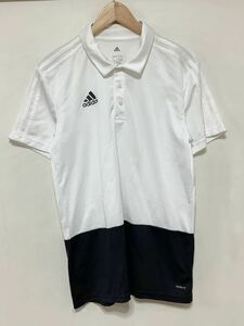 わ1362 adidas アディダス 半袖ポロシャツ XO ホワイト/ブラック ロゴプリント CLIMALITE