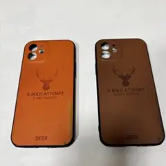 DEER iPhone12ケース オレンジ・ブラウン 2色セット