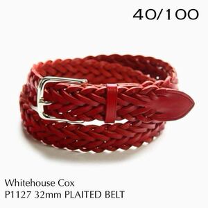 新品正規 ホワイトハウスコックス Whitehouse Cox レザー メッシュベルト 40 定2.2万 メンズ 赤 レッド 1127 32mm PLAITED BELT 送料無料