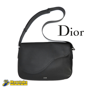 送料無料 DIOR ディオール サドル メッセンジャー ショルダー バッグ W約37cm オールレザー ブラック 24k194-1 逸品質屋 丸高