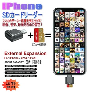 「送料無料」iPhone SDカードリーダー Lightning microSD iPhone /iPad iOS対応 写真動画 簡単データー保存、転送が出来ます ks