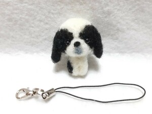 羊毛フェルト ハンドメイド 仔犬 狆ちゃん ストラップ 