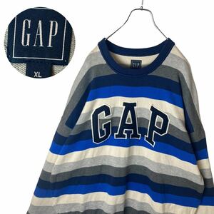 グッドデザイン古着 GAP マルチカラーボーダー コットンニット XLサイズ