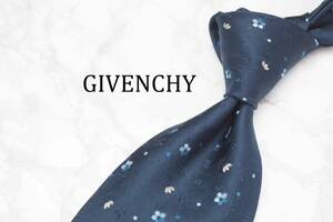 【美品】GIVENCHY ジバンシイ A-757 ネイビー 花 ロゴ ITALY イタリア製 ブランド ネクタイ 良品 古着 卸 USED オールド SILK