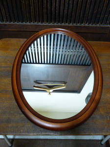 昭和レトロ　鏡 壁掛け 木製 楕円 アンティーク インテリア ディスプレイ 什器 雑貨 ウォールミラー 姿見
