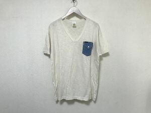 本物リーLEEコットンVネックデニムポケット半袖TシャツメンズビジネススーツアメカジサーフミリタリーLオフホワイト白