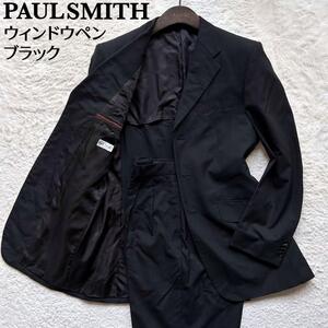 【紳士の佇まい　美品】PAUL SMITH　ポールスミス　スーツ　セットアップ　ウィンドウペン　チェック　ウール100%　ブラック　Lサイズ