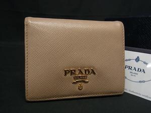 1円 ■美品■ PRADA プラダ 1MV204 サフィアーノレザー 二つ折り 財布 ウォレット 小銭入れ 札入れ カード入れ ベージュ系 FI4159