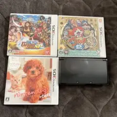 3DS黒本体、ワンピース、妖怪ウォッチ、ドッグス➕キャッツ　ソフト3本！