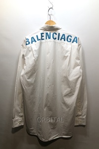 経堂) バレンシアガ BALENCIAGA 19SS バックロゴ プリント 長袖シャツ BDシャツ ホワイト メンズ 36 国内正規 571253