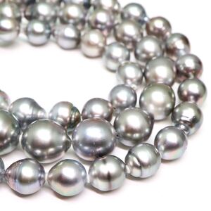 1円〜!!●南洋黒蝶真珠ネックレス●J 約84.9g 約64.0cm 約8.2-12.9mm珠 pearl necklace jewelry パール マチネー DD0/EA3 B164