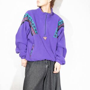 EU VINTAGE PERRI PATTERNED HALF ZIP DESIGN FLEECE JACKET MADE IN ITALY/ヨーロッパ古着柄ハーフジップフリースジャケット