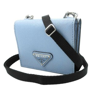 プラダ カードケース PRADA レザー ストラップ付き コインケース 2MR035 QHH F0076 SAFFIANO TRIANG / CELESTE アウトレット メンズ 