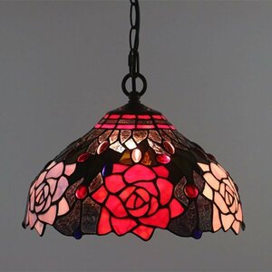 ウォールランプ 赤　ステンドランプ 天井吊り型ランプ シャンデリア ステンドグラス 花柄 ティファニー技法 照明