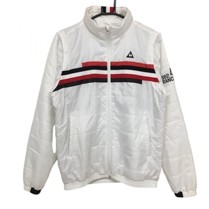 【美品】ルコック 2WAY中綿ジャケット 白×レッド 地模様 袖着脱可 メンズ M ゴルフウェア le coq sportif