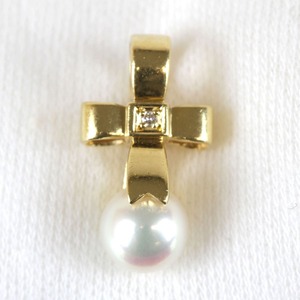 美品『USED』 K18/パール MIKIMOTO ミキモト ペルリータ ペンダントトップ ダイヤモンド 0.01ct 3.1g