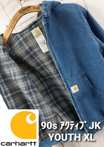 90s Carhartt アクティブジャケット カーハート ヴィンテージ デニム 裏地 チェック ジャケット パーカー 