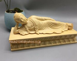 仏教美術 涅槃仏 寝仏 仏像 彫刻 ヒノキ檜木 自然木 職人 手作り 置物 美術品 東洋彫刻 長さ21cm
