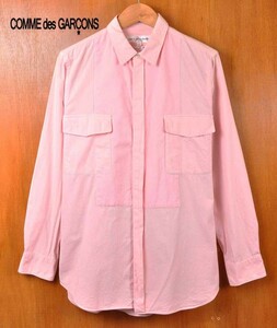 フランス製 COMME des GARCONS SHIRT コム・デ・ギャルソン シャツ コットン 長袖シャツ ピンク フロント切り替え メンズL(16937