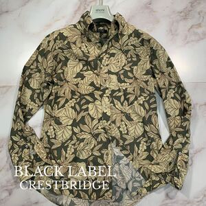 希少Lサイズ●BLACK LABEL CRESTBRIDGE ブラックレーベル ボタニカル柄 長袖 総柄 カジュアルシャツ 希少デザイン リーフ 花柄 春夏　