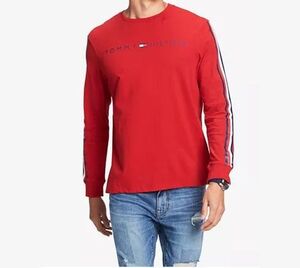 USA正規品 【XL】 トミーヒルフィガー TOMMY HILFIGER 長袖 Tシャツ ロンT 赤 RED 袖トリコロール ロゴテープ アメリカ規格 