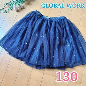 ★ GLOBAL WORK ★ グローバルワーク チュールスカート / インナー付き スカパン / ネイビー リボン柄 / XL 130