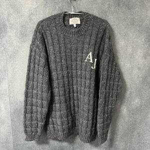 ARMANI JEANS アルマーニ ニット 極上アルパカ×ウール セーター イーグル ストレッチ サイズM グレー 冬物 (RF-411)