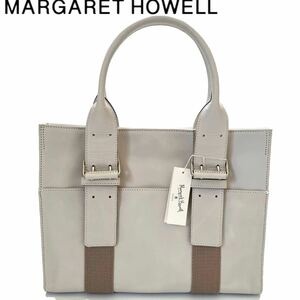 【送料無料】【新品】MARGARETHOWELL マーガレットハウエル　ハンドバッグ　レザー　レディース　カバン　鞄　くすみホワイト　アイボリー