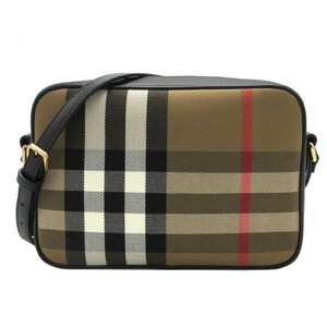 バーバリー ショルダーバッグ BURBERRY LONDON コットン レザー チェック柄 斜め掛け 8084027 BLACK アウトレット レディース 