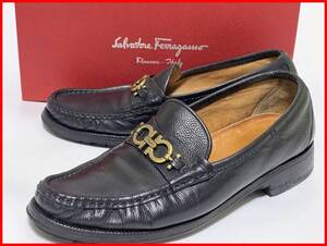 即決 Salvatore Ferragamo フェラガモ 8≒26cm程度 ローファー レザー ブラック メンズ jtu