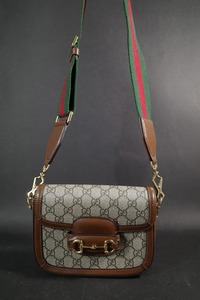 美品 グッチ GUCCI ホースビット1955 ミニバッグ 658574 520981　ベージュ GGスプリームキャンバス レザー レディース ショルダーバッグ