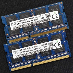 1円スタート 16GB (8GB 2枚組) PC3L-12800S DDR3L-1600 S.O.DIMM 204pin 2Rx8 1.35V/1.5V 低電圧対応 SK-HYNIX 16G 8G (管:SB0574-2(3E