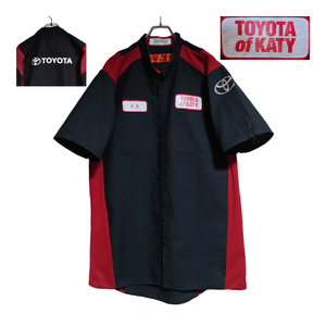 RED KAP 半袖ワークシャツ L ブラック レッド 裾タグ ゆうパケットポスト可 胸 ワッペン TOYOTA プリント 袖 背中 古着 洗濯 プレス済 m83