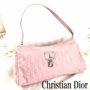  ★ クリスチャン・ディオール Christian Dior ディオール トロッター チャーム キャンバス ハンドバッグ ポーチ ピンク 総柄モノグラム 