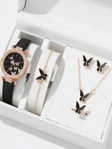 レディース ジュエリー セット 腕時計とジュエリーセット バタフライ 6点セット プラスチックボックス