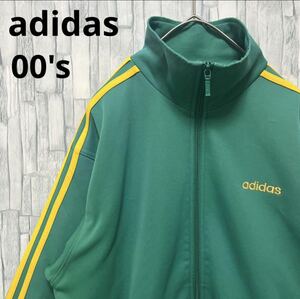 adidas アディダス ジャージ 上 トラックジャケット 00s 2000年代 サイズM グリーン 長袖 3ライン 3ストライプ 刺繍ロゴ ワンポイントロゴ