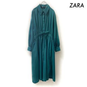 【送料無料】ZARA ザラ★長袖シャツワンピース グリーン 緑 Sサイズ