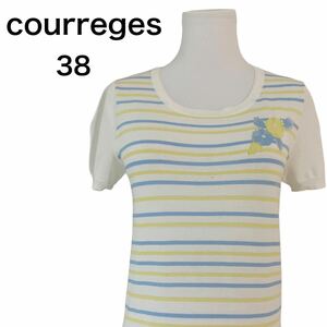 courreges クレージュ　レディース　半袖　ニット　セーター　ボーダー柄【38】