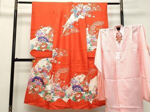 平和屋着物■七五三　女の子　7歳　祝着・長襦袢（無双仕立て・半衿刺繍）セット　駒刺繍　片輪車草花文　金彩　逸品　DAAH2801ud