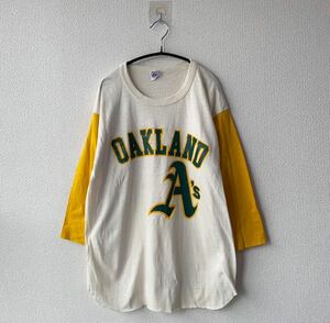 デッドストック VICTORY KNITS MLB オークランド アスレチックス ラグラン Tシャツ L USA製 ビンテージ