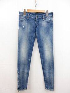 超美品【Dsquared2 ディースクエアード】 S77LA0004 S30342 ダメージ加工 裾ファスナー デニム (レディース) 38 インディゴ系 □35LP2494□