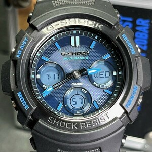 新品 CASIO G-SHOCK カシオ Gショック 電波ソーラー AWG-M100SF-1A2JR 腕時計 アナログ デジタル ブラック ブルー メンズ PACKAGE