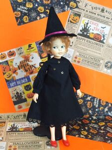 Doll Dressingハンドメイド ペッパーちゃん/ブライスお洋服セット人形アウトフィット/ハロウィン衣装ワンピース/ドレス/魔女/ドール服/帽子