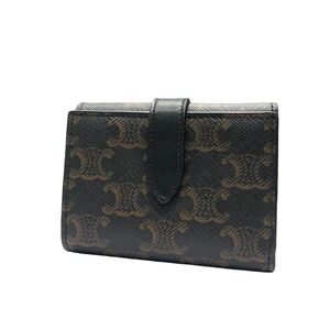 【中古】 CELINE セリーヌ ファインストラップ付きウォレット トリオンフ キャンバス　レザー　3つ折り財布 メンズ 24016432 HO